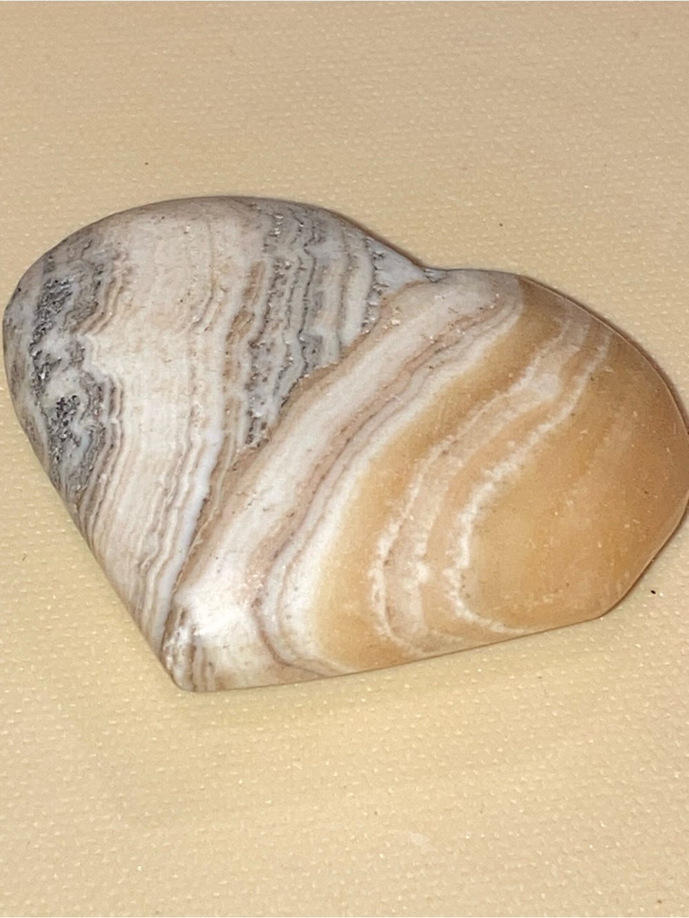 Zebra Calcite Heart-Shaped Striped Stone | Natural Beige & White Tones